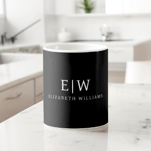 Schwarz-Weiß-Minimalistisch-Modern-Monogramm Kaffeetasse