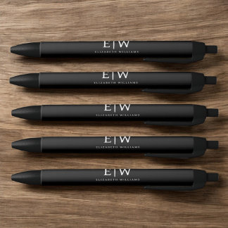 Schwarz-Weiß-Minimalistisch-Modern-Monogramm Kugelschreiber