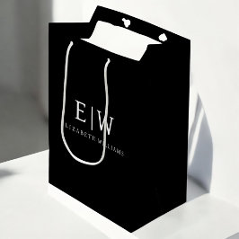 Schwarz-Weiß-Minimalistisch-Modern-Monogramm Mittlere Geschenktüte