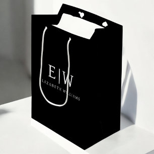 Schwarz-Weiß-Minimalistisch-Modern-Monogramm Mittlere Geschenktüte
