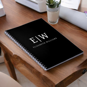 Schwarz-Weiß-Minimalistisch-Modern-Monogramm Notizblock