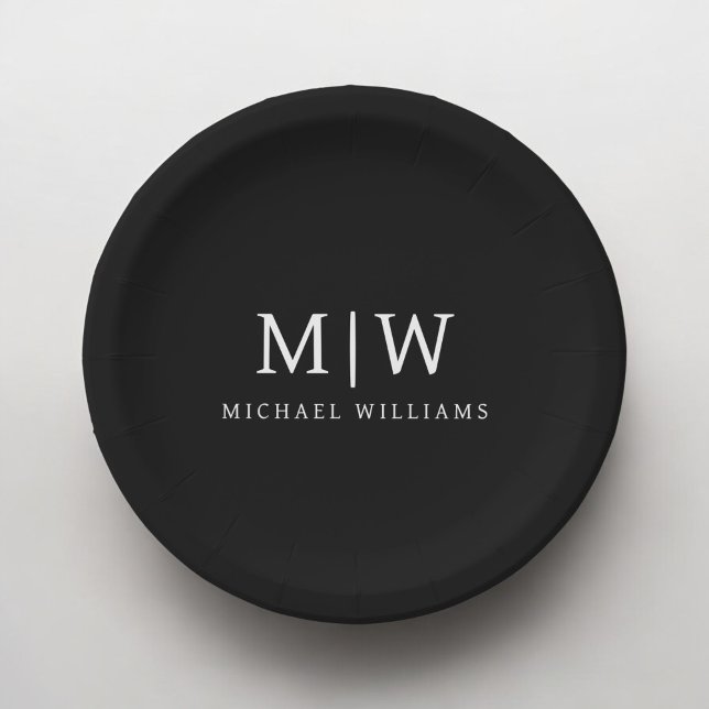 Schwarz-Weiß-Minimalistisch-Modern-Monogramm Pappteller (Von Creator hochgeladen)