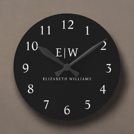 Schwarz-Weiß-Minimalistisch-Modern-Monogramm Runde Wanduhr