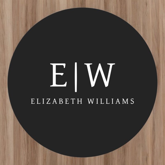 Schwarz-Weiß-Minimalistisch-Modern-Monogramm Runder Pappuntersetzer (Von Creator hochgeladen)