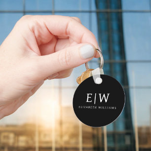 Schwarz-Weiß-Minimalistisch-Modern-Monogramm Schlüsselanhänger