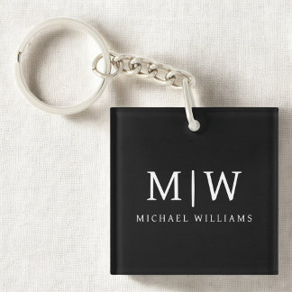 Schwarz-Weiß-Minimalistisch-Modern-Monogramm Schlüsselanhänger