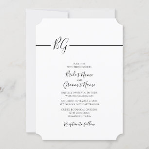 Schwarz-Weiß-Minimalistisch-Monogramm-Hochzeit Einladung