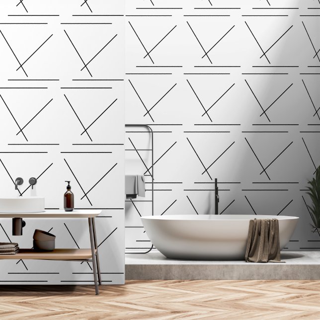 Schwarz-Weiß-Minimalistisch Tapete (Badezimmer)