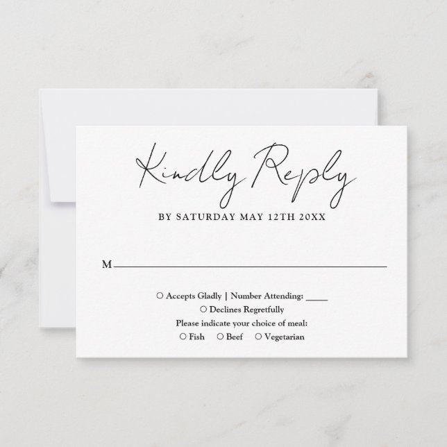 Schwarz-Weiß-Minimalistische, elegante Script-Hoch RSVP Karte (Vorderseite)