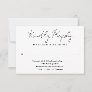 Schwarz-Weiß-Minimalistische, elegante Script-Hoch RSVP Karte
