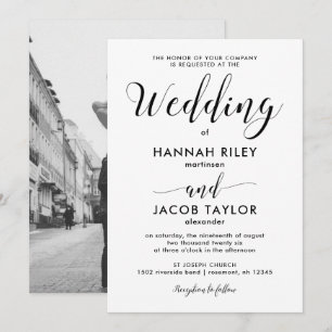 Schwarz-Weiß-Minimalistische Foto-Hochzeit Einladung