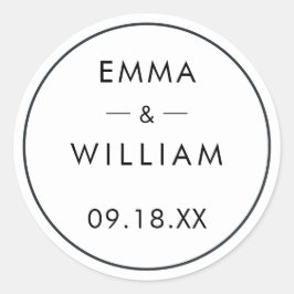 Schwarz-Weiß-Minimalistische Hochzeit 01-Sticker Runder Aufkleber