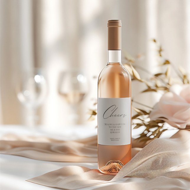 Schwarz-Weiß-Minimalistische Hochzeit "Cheers to L Weinetikett (Black & White Minimalist "Cheers to Love" Wedding Wine Label)