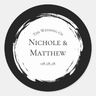 Schwarz-Weiß-Minimalistische Hochzeit Runder Aufkleber