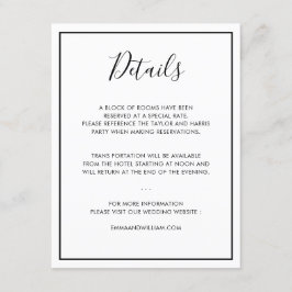 Schwarz-Weiß-Minimalistische Hochzeitsdetails-Kart Begleitkarte
