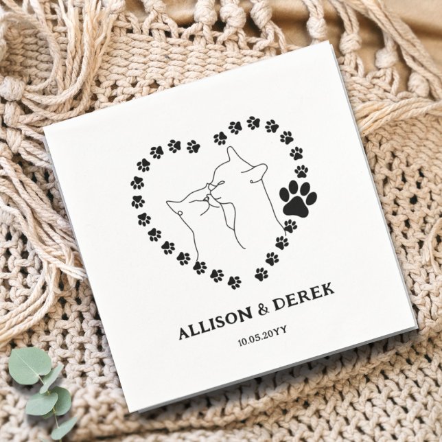 Schwarz-Weiß Minimalistische Katzen Haustier Hochz Serviette (Von Creator hochgeladen)