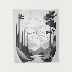 Schwarz-Weiß-Minimalistische Landschaft Abstrakte Wandteppich
