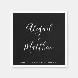 Schwarz-Weiß-Minimalistische moderne Skripthochzei Serviette