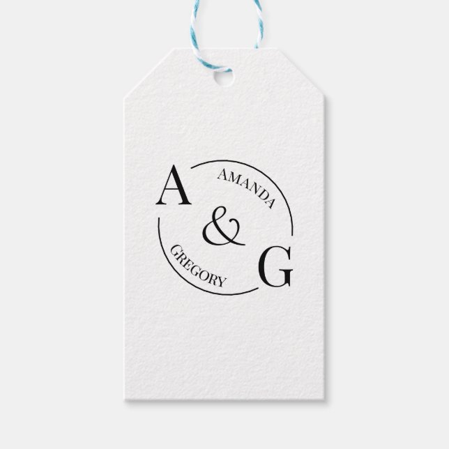 Schwarz-Weiß-Minimalistische Monogramm-Namensschil Geschenkanhänger (Vorderseite)