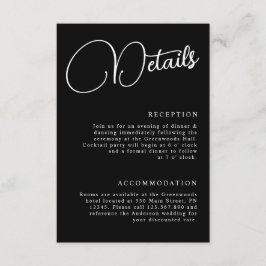 Schwarz-Weiß-Minimalistische Skriptdetails Hochzei Begleitkarte