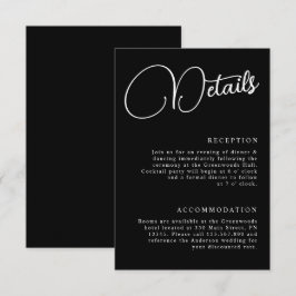 Schwarz-Weiß-Minimalistische Skriptdetails Hochzei Begleitkarte