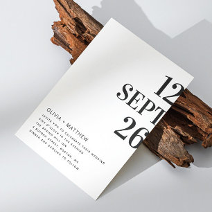 Schwarz-weiß-minimalistische Typografie Hochzeit + Einladung