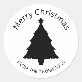 Schwarz-Weiß-Minimalistischer-Christbaum-und-Stern Runder Aufkleber