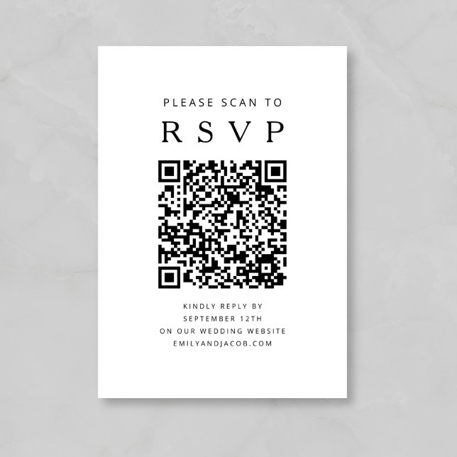 Schwarz-Weiß-Minimalistischer-Hochzeits-QR-Code Begleitkarte (Black And White Minimalist Wedding QR Code Enclosure Card)