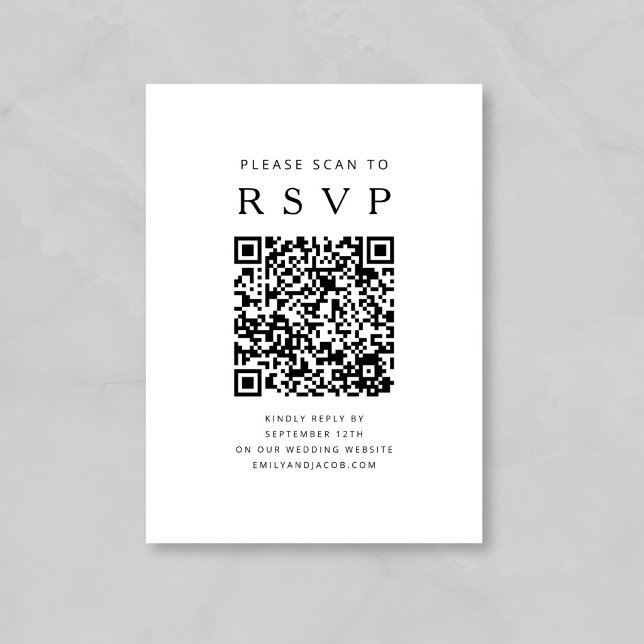 Schwarz-Weiß-Minimalistischer-Hochzeits-QR-Code Begleitkarte (Black And White Minimalist Wedding QR Code Enclosure Card)