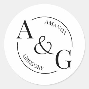 Schwarz-weiß minimalistischer Monogramm-Name-Aufkl Runder Aufkleber
