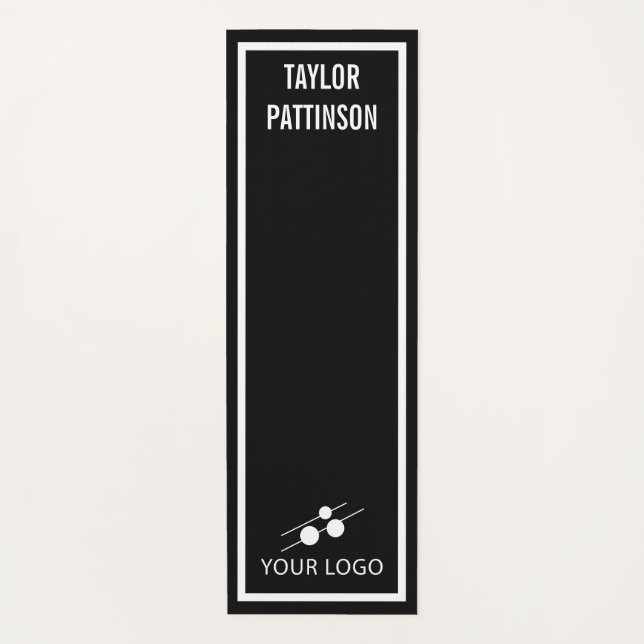 Schwarz-weiß Minimalistischer Name und Logo Yogamatte (Vorderseite)