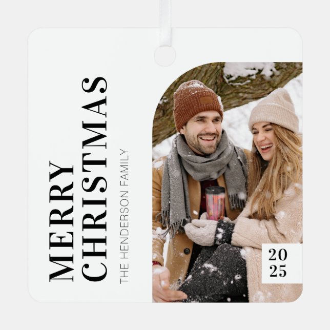 Schwarz-Weiß-Minimalistisches Foto Ornament Aus Metall (Vorderseite)