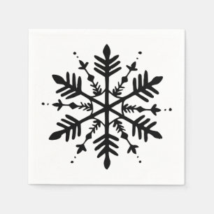 Schwarz-weiß minimalistisches Grafik-Schneeglöckch Serviette