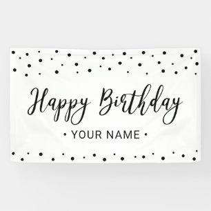 Schwarz-weiß-minimalistisches Happy-Birthday-Party Banner