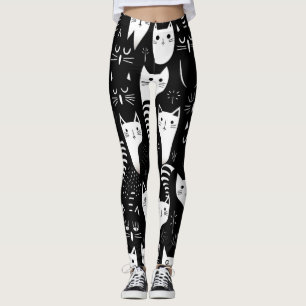 Schwarz-Weiß-Minimalistisches Katzenmuster Leggings