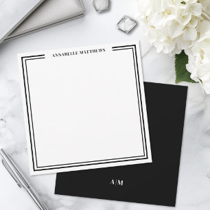 Schwarz-weiß-minimalistisches Monogramm-Quadrat Mitteilungskarte