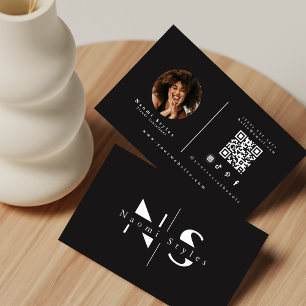 Schwarz/Weiß-Minimalistisches QR-Code-Profi-Foto Visitenkarte