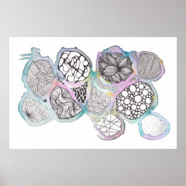 Schwarz-Weiß-Mischmedien, Doodfarben, Aquarellfarb Poster