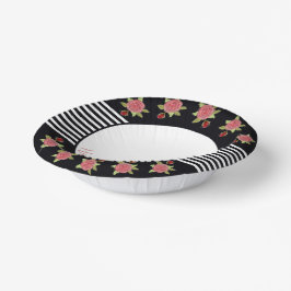 Schwarz-Weiß mit Blumen Pappteller