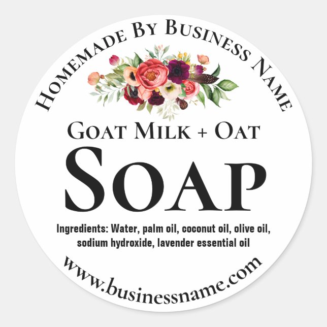 Schwarz-Weiß mit farbigen Blume, Seifenetiketten Runder Aufkleber (Vorderseite)