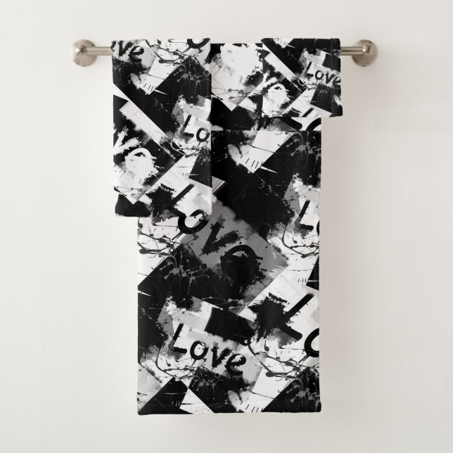 Schwarz-Weiß mit Flecken in der Liebe Badhandtuch Set (Insitu)