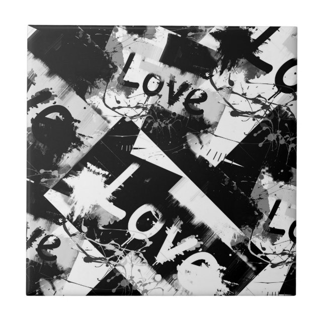 Schwarz-Weiß mit Flecken in der Liebe Fliese (Vorderseite)
