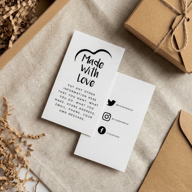 Schwarz-Weiß mit Herz-Liebe-Silhouette Begleitkarte (Black and white made with love heart Silhouette Enclosure Card.)