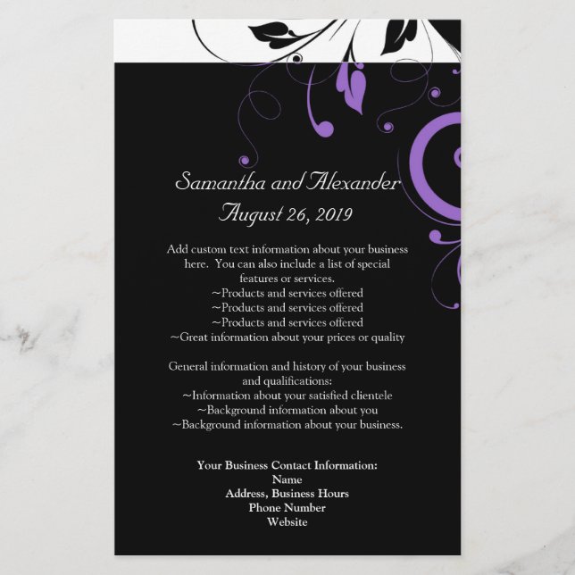 Schwarz-Weiß mit Lila Swirl-Akzent Flyer (Vorne)