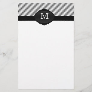 Schwarz-Weiß-Mit Monogramm Pinstriche Briefpapier