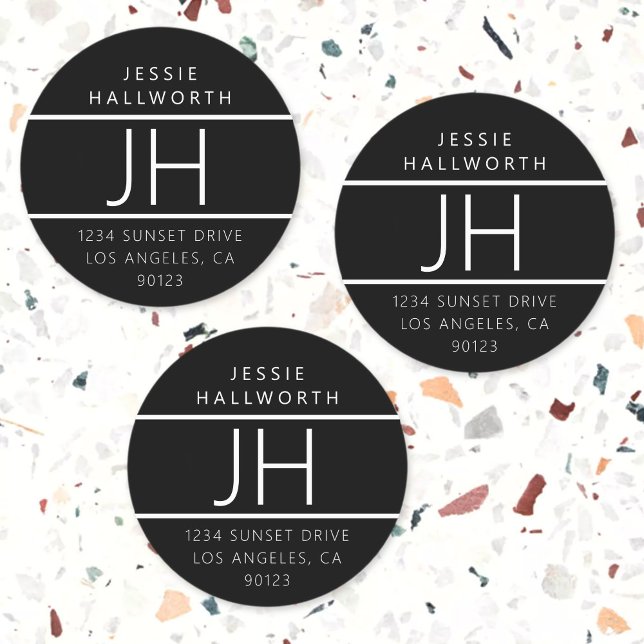 Schwarz/Weiß Mit Monogramm wasserdicht Etiketten (Von Creator hochgeladen)