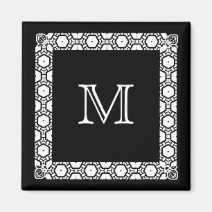Schwarz-Weiß-Mit Monogramm Zimmertür-Markierung Magnet