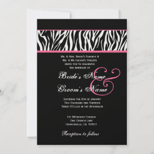 Schwarz-weiß mit Pink Zebra Wedding Metallic Paper Einladung