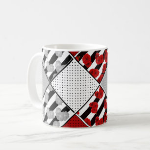 Schwarz weiß mit rotem Retro-Patchwork Kaffeetasse