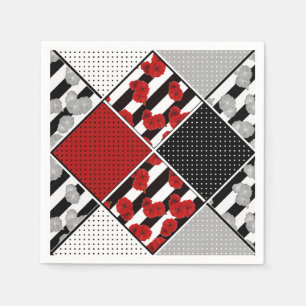 Schwarz-weiß mit rotem Retro-Patchwork Serviette